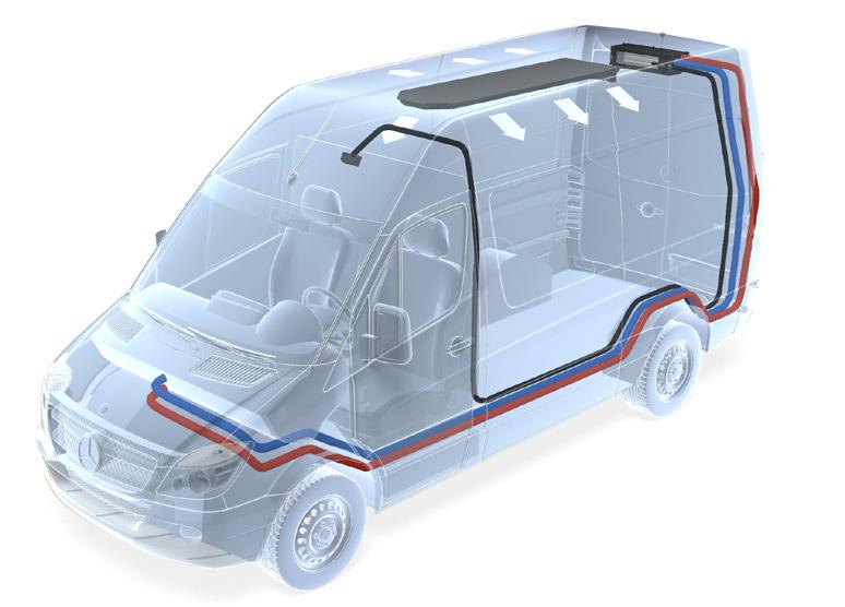 Standard Tie-in Systems London HVAC and Vancouver VAC The London heating and cooling unit and Vancouver cooling only unit are installed at rear headliner with conditioned air delivered forward into
