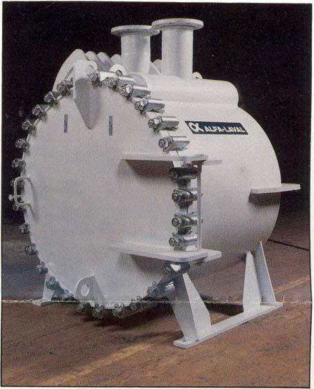 This spiral-heat exchanger was designed for sludge service. Notice the nozzle, designed to minimize plugging.