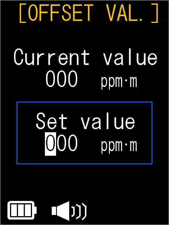 2. Offset Value The measured value is displayed in the screen when it exceeds the offset value. In the main menu select 2. Offset value 1. The [OFFSET VAL.