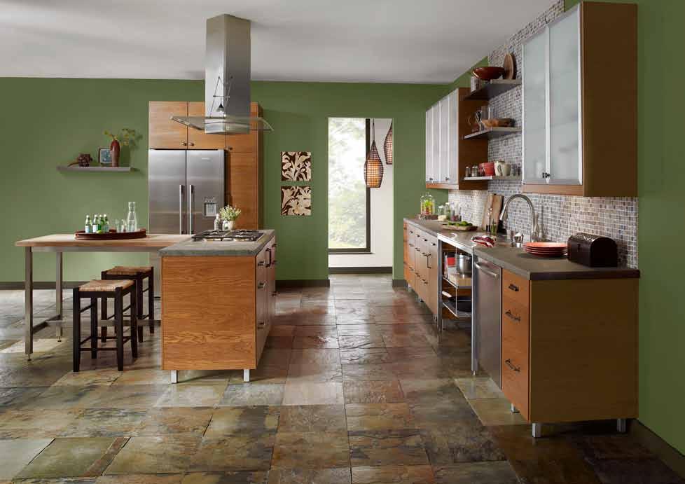 Whether making a cup of tea for yourself or cooking a meal for a large family gathering, the natural colors and textures found in this kitchen create a harmonious space ideal for