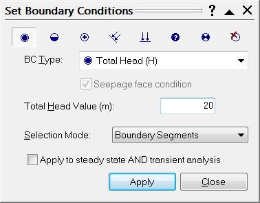 Transient Groundwater Analysis with Slope Stability 19-11 Boundary Conditions We will set up boundary conditions to simulate ponded water on the right side. Select Mesh Set Boundary Conditions.