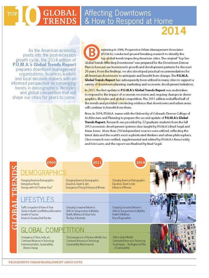 Global Trends Research National trends that affect cities and downtowns Frames local conditions in larger