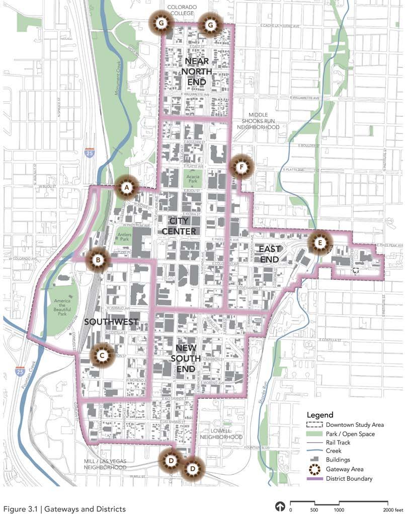 Gateways and Districts Highlights Five Downtown Districts Districts help define physical and programmatic character for planning purposes.