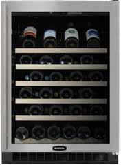 15" Wine Cellar Model No: 30WCM-BS-G-R 23 bottle capacity Five slide-out wine racks with 1 1 /4 " maple shelf front One 3-bottle wine cradle Incandescent interior display lighting Cool blue LED