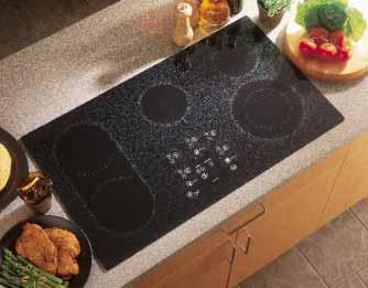 High-tech features include an electronic sensor that automatically adjusts the size of the element to fit the pan, a sensor that indicates when an element is left on and a convenient warming option.