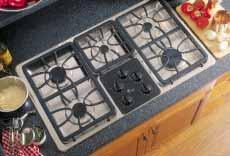 Profile 36" Gas on Glass Cooktop JGP962SEC Stainless steel Gas on glass cooktop Continuous deluxe cast iron grates Five sealed gas burners 15,000 BTU Maximum Plus burner Two Precise Simmer