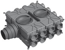 Note: Click and seal ring DN 75 required Air distributor, DN 125-180, plastic, for supply or extract air 24 connectors, DN 75 with 12 locking caps An adaptor is required to connect hose or flat duct