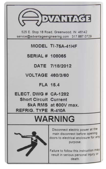WARNING: Do not connect the unit to a voltage supply not equal to the unit s voltage requirements as specified on the unit s data plate.