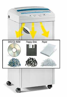 A double motor drive technology operating in conjunction with two SUPER POTENTIAL POWER UNITS and the large entry paper opening allow easy and quick shredding of every paper size at the office with a