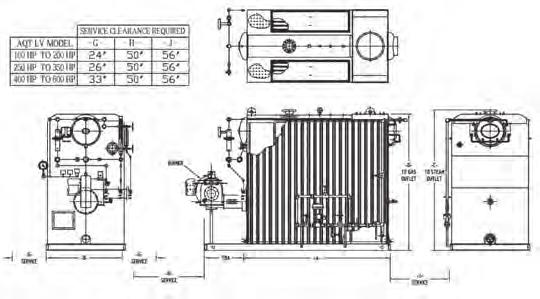AQT High Efficiency Low Water Volume Steam Boiler Thermodesign AQT-100 HLV to AQT-600 HLV 1 85 % energy efficient approved low water volume boiler Top view Front view Side view Rear view Note 1: This