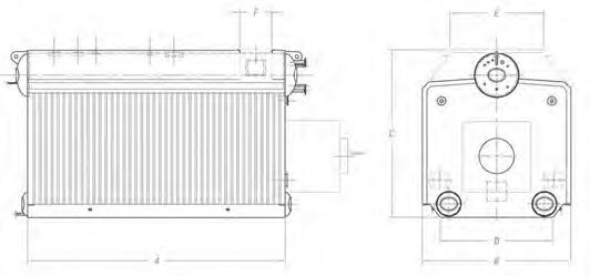 A Type Steam Watertube Boiler 1 Side elevation Front view Boiler Model Number Capacity # / hre A Length B Width C Heigth D Gas Outlet E Gas Outlet Width F Length Dry Weigths (in Pounds) A1-20 20,000