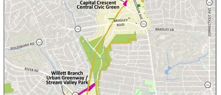 The four sites include two Urban Greenways, one Countywide Urban Recreational Park, and one Central Civic Green.