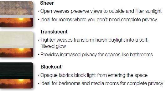 light-filtering options, for