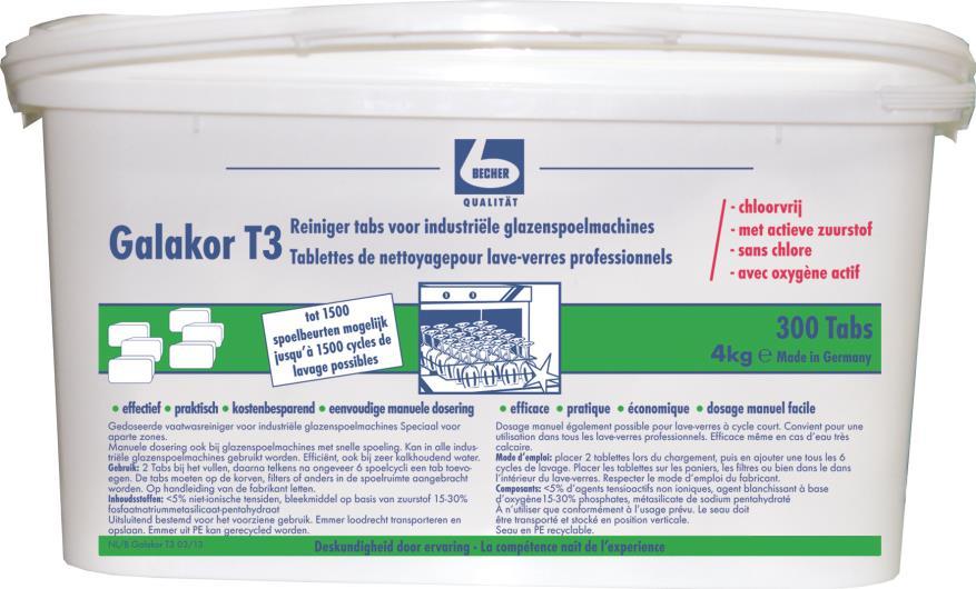 Product for Counter Galakor T3 Cleaning Tabs for Commercial Glass Washing Machines chlorine-free 300 Tabs up to 1500 rinse cycles a simple manual