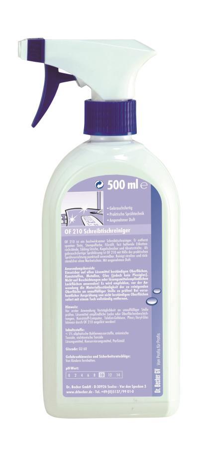 OF 210 Desk Cleaner Product Features: ready-to-use spray solution removes ink, stamping ink, permanent markers and pen stains etc.