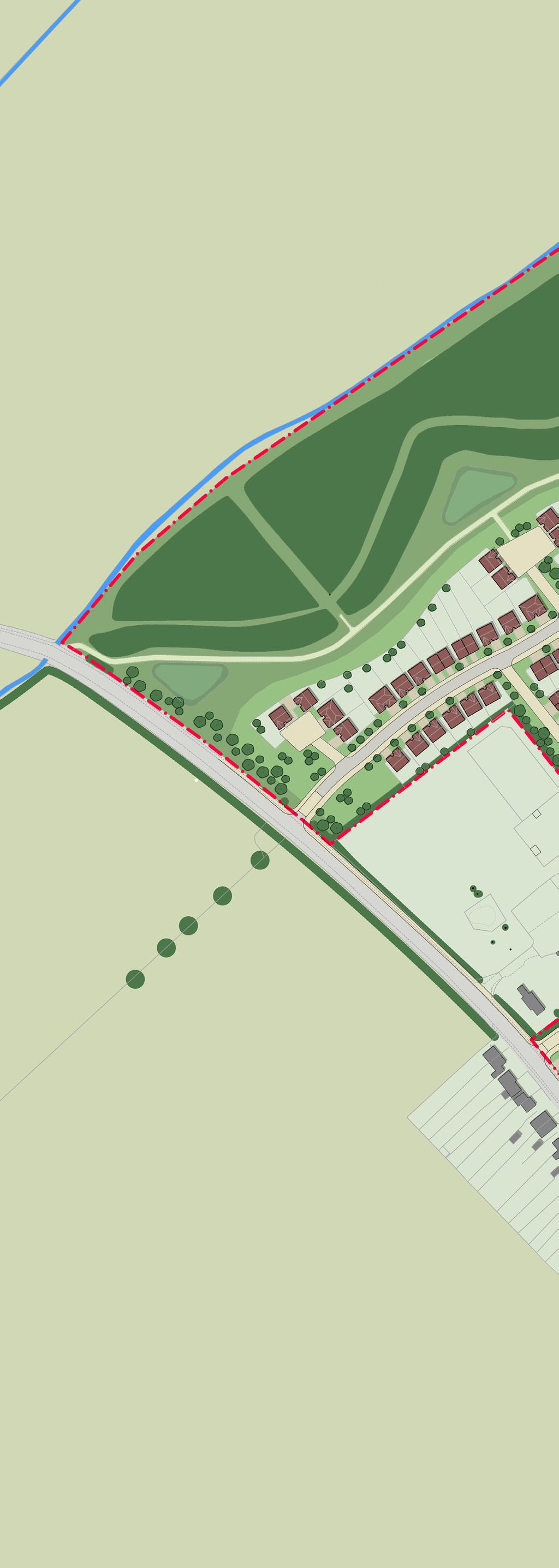 Proposed Development The indicative masterplan details 54 dwellings of various size and tenure.