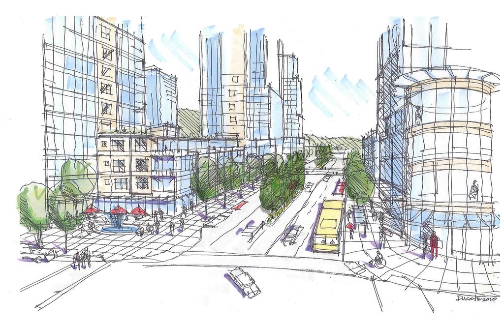 9.5 2.2 Land Use Concept - continued 2.2.1 Design Vision a) Austin Avenue is a high-density, mixed-use and transit oriented corridor with a range of active commercial uses including retail and office with residential located above.