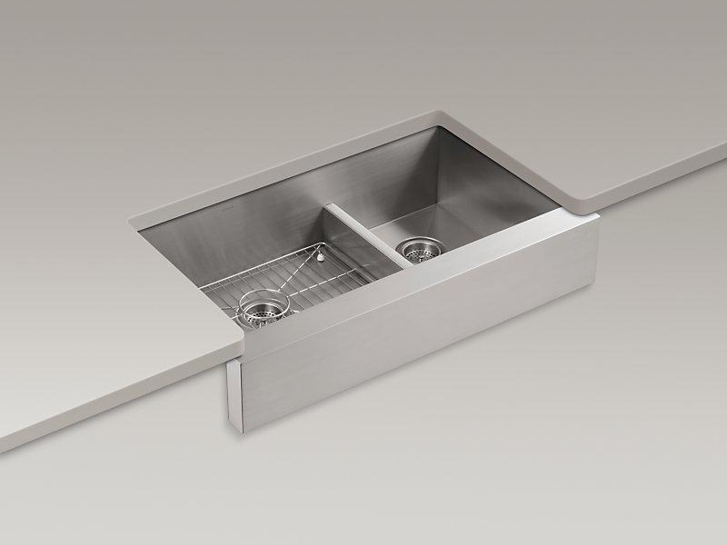 KITCHEN SINK FAR00000000000000INCL SINK RACK FOR THE LEFT SINK - Vault 35-1/2 X 21-1/4 X 9-5/16 Under-mount Smart Divide(r) Large/medium Double-bowl Kitchen Sink, Stainless