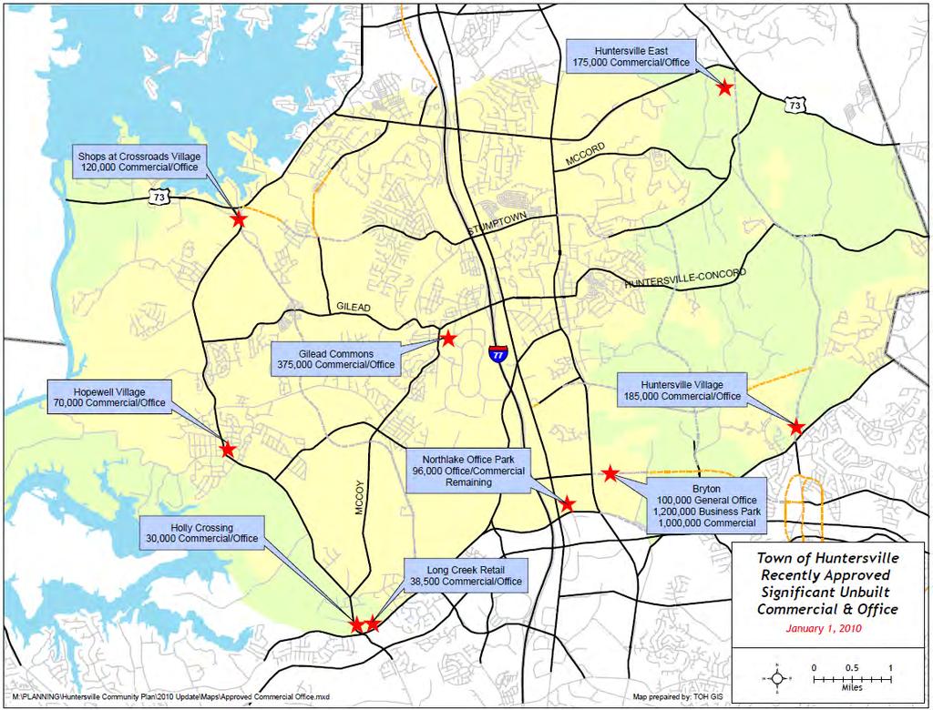 Map ED- 2 - Major Employment Areas From an economic development standpoint, these factors have helped to draw a number of national and multinational corporations to Huntersville since the early 1990
