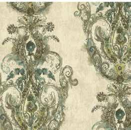 BOHEMIAN PAISLEY Suggestive of a delicately hand painted watercolor, this wallcovering has a lovely naïve charm.