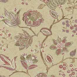 The charming Jacobean style botanical is composed of exotic flowers and leaves in a large repeating format stretching from ceiling to floor.
