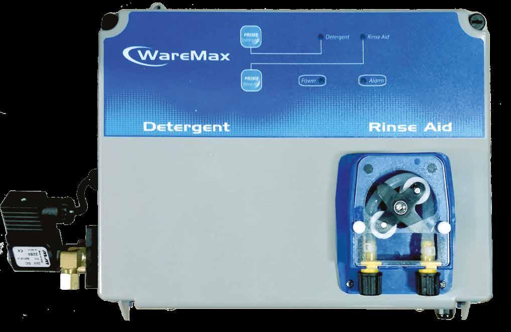 Warewashing 5 WareMax DL 1 solenoid valve for the powder detergent ; 1 rinse aid pump WareMax DLL 1 solenoid valve for the powder detergent ; 1 rinse-aid pump ; 1 sanitizer pump Features Precise