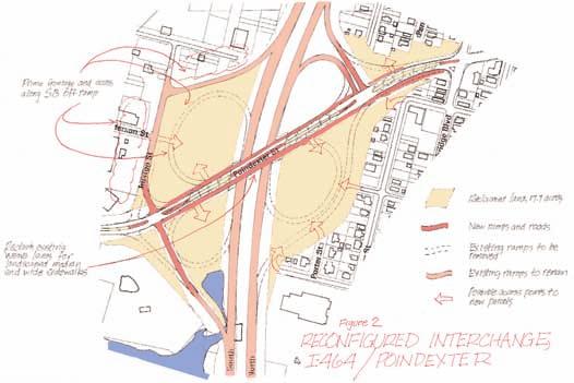 Full cloverleaf interchanges with dangerous weaving of on and off ramp movements along the main line of the interstate are no longer recommended by the Federal Highway Administration.