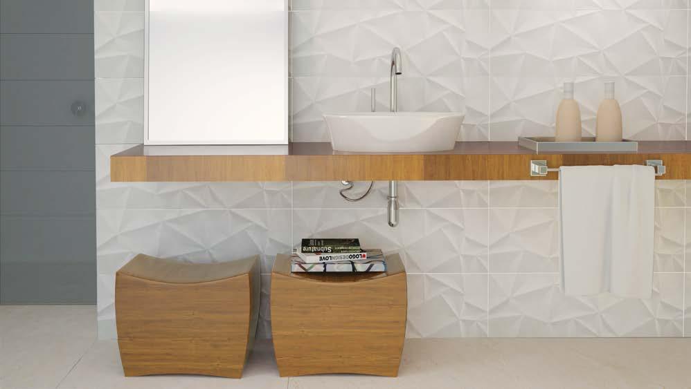 PRISMA Wall tile Pared Reliefs in the classic white color that provide beautiful effects when in contrast with lights and shadows.