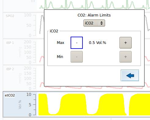 5.10.5. Setting the alarm limits Press the Alarm limits bar in the capnography menu. At the top of the Sub menu you will find a drop down list.