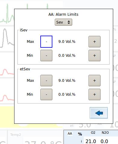5.11.5. Setting the alarm limits Press the Alarm limit bar in the Multigas menu.