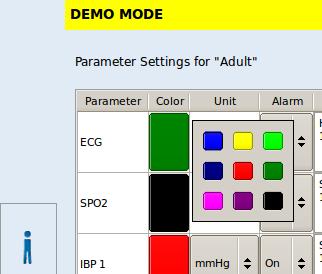 Changing the colors Press the color field next to the parameter you want to change and select the color in the drop down list. You can assign one color to several parameters.