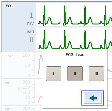 6.5. Choosing the ECG lead Press the Lead bar in the ECG menu. Chose the favoured lead by pressing the respective icon in the sub menu. To exit the ECG lead menu press the back icon.