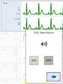 5.6.8. Choosing the pulse tone source The pulse tone may be created by the ECG or the SpO 2 readings. Press the Tone Source bar in the ECG menu.