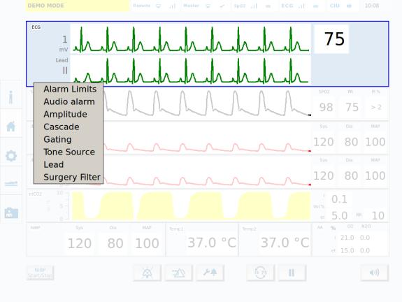 To leave the ECG parameter menu press any place outside the ECG parameter box in the main screen. 5.7.
