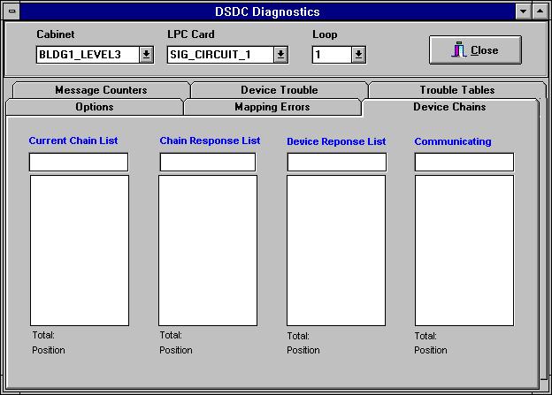 Service and troubleshooting Click Here to Close LPC Diagnostics Click Here to Select SDC Circuit Click Here to Select Loop Controller Card Click Here to Select Cabinet Device Chains Tab Click Here to