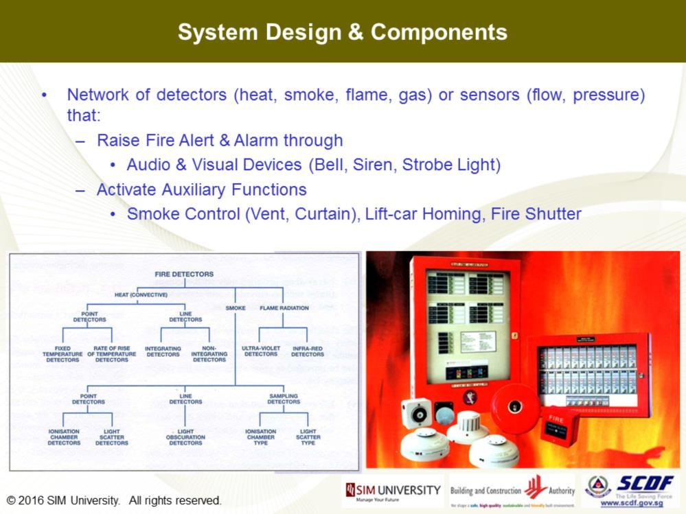 Simply put, Fire Detection and Alarm System is a network of sensors that detect fire products such as smoke, heat, flame.