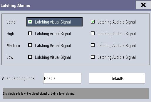 7.9 Latching Alarms The latching setting for physiological alarms defines how alarm indicators behave if you do not reset the alarms.