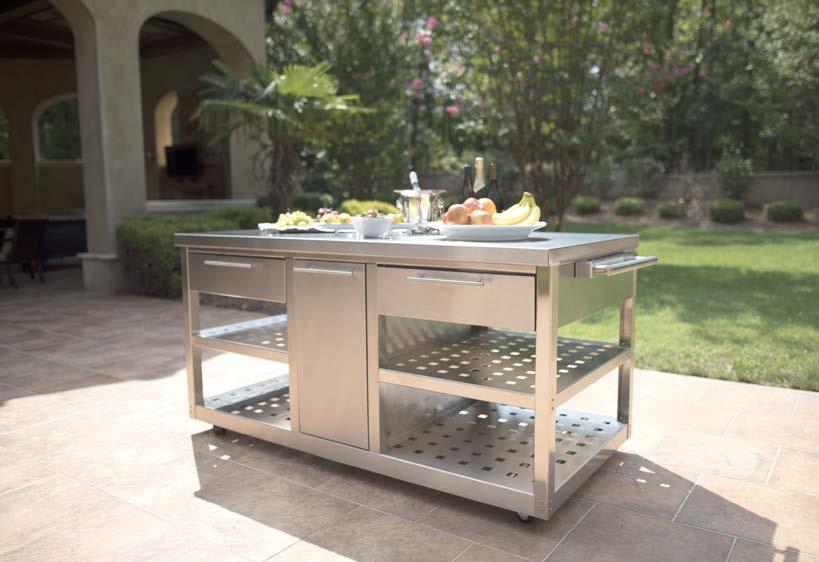 CUSTOM LUXURY ON WHEELS Make your outdoor space more dynamic with John Michael Kitchen s mobile cabinetry.