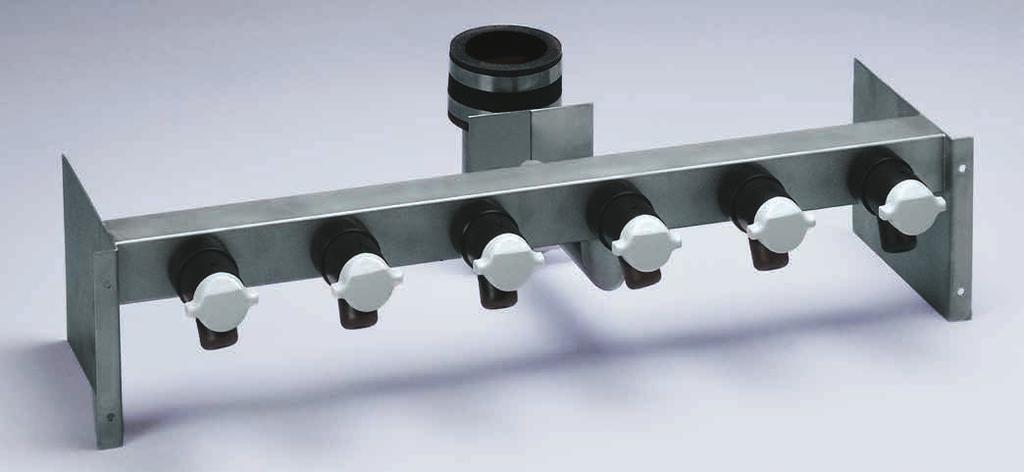 Valves accommodate either 1/2" or 3/4" flask adapters. Mounts to the support stand included with the FreeZone Stoppering and Bulk Tray Dryer.