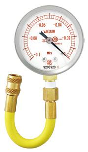 with Valve Code No.XP76 Just install to /" port, can check pressure and vacuum retention easily!! /" Flare male Pressure range Gauge diameter Applicable vacuum pump 0~ 0.