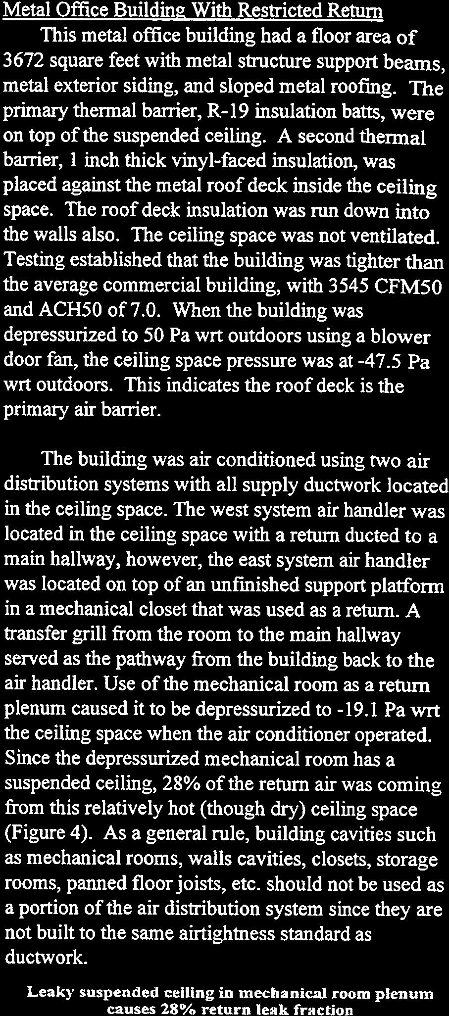 7 Pa due to the unbalanced exhaust air of the building. This caused the ceiling space to also be depressurized about the same amount.