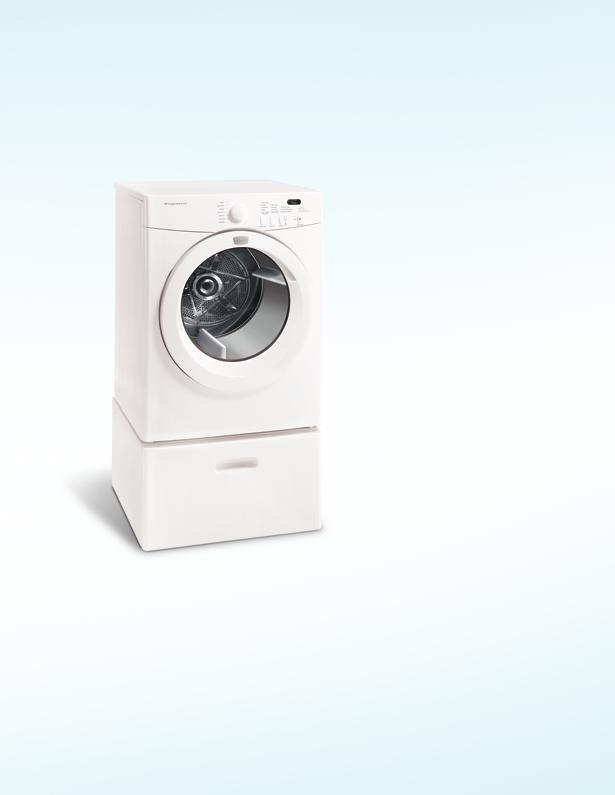 Front Load Laundry page 9 Frigidaire Affinity AE/GQ6000E S Arctic White Finish Shown with optional pedestal. 5.8 Cu. Ft.