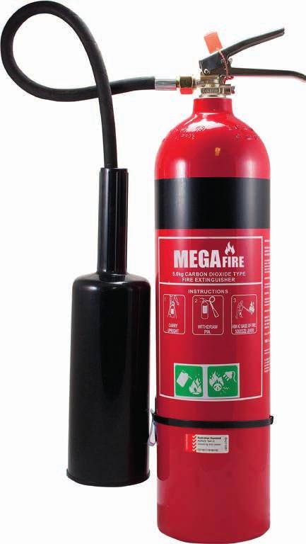 5.0KG MEGAFIRE CO2 RATING 10B:E ME5CO2 5.0KG CARBON DIOXIDE PERIODIC 21.5 MPA CYLINDER PRESSURE TEST: 5 YEARLY FIRE RATING: 10B:E APPROVALS: AS/NZS 1841.6 22111-DG-7106 13-16 SECONDS 5.0KG 12.