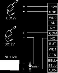 the rated current is 60mA); ULOCK 12V; The lock is far from the device.