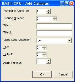 Figure 111. Add Cameras dialog 3. To partition cameras to monitors, complete the following fields: Number of Cameras Allows you to enter the number of cameras you want to define.