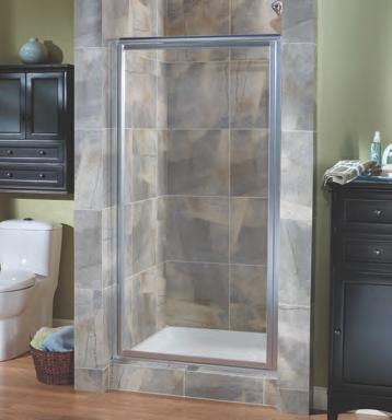 Pictured: Tides Neo Angle Door with clear glass and brushed nickel finish Tides Sliding Shower