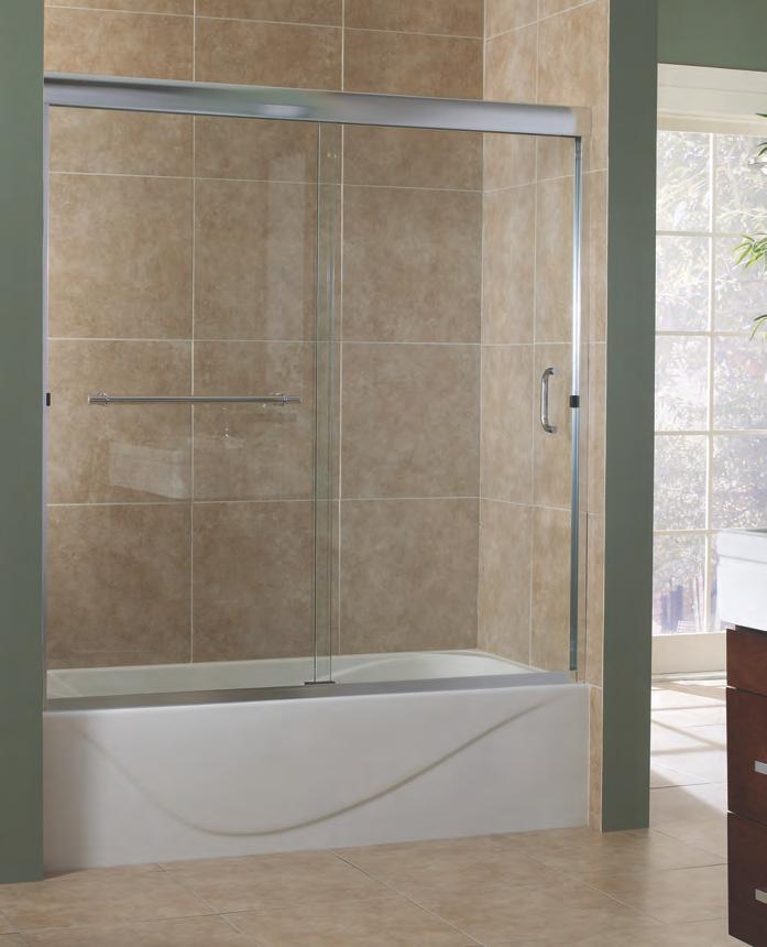 Marina Sliding Tub Door with clear glass and silver finish t Specialty Features Heavy Glass Doors: All