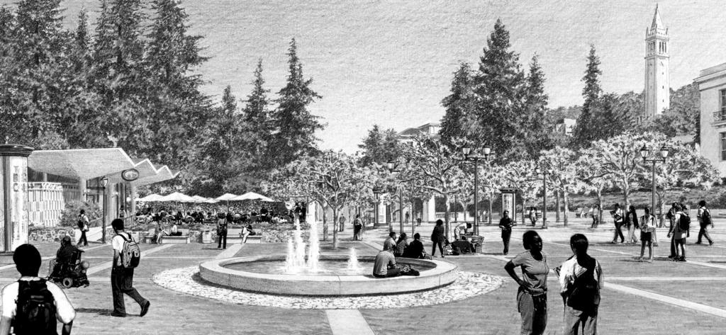 Concept: Sproul Plaza is refurbished with new paving, lighting, site furniture and signage.