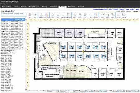 Use the floor plan tool to layout your project, add luminaires, wallstations, plug load controllers,