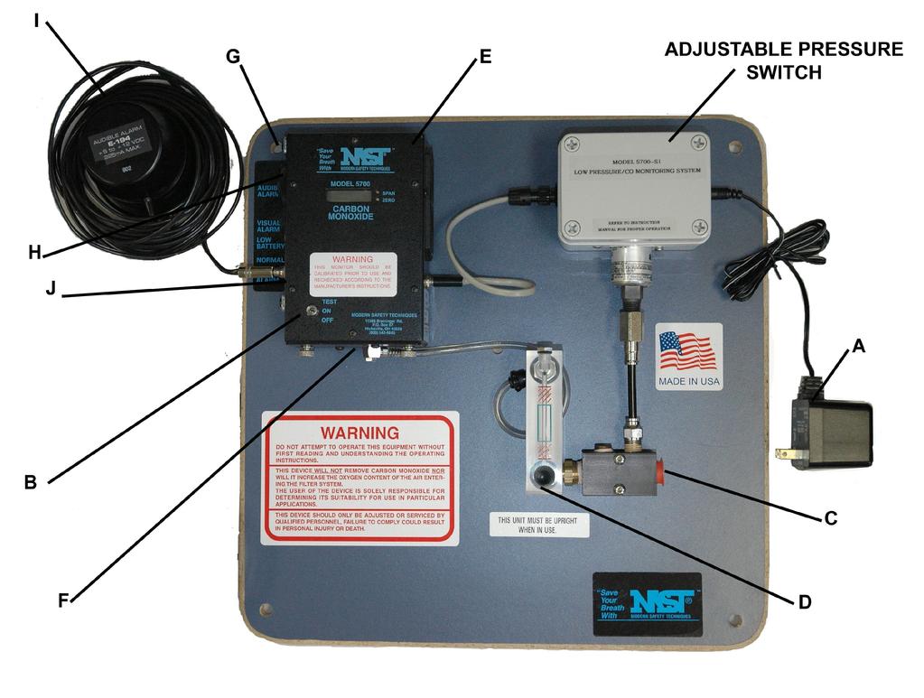 4 GENERAL DESCRIPTION The MST Airline Carbon Monoxide and Low Pressure Warning System is designed to take a continuous air source sample and monitor for levels of Carbon Monoxide and to alarm if
